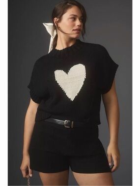 Anthropologie Maeve The Pippa Mock Neck Heart Sweater Black Medium